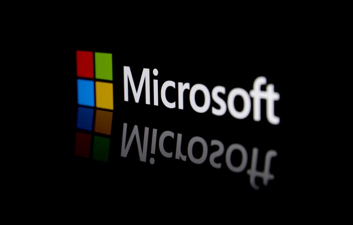 A Microsoft logo with a black background.