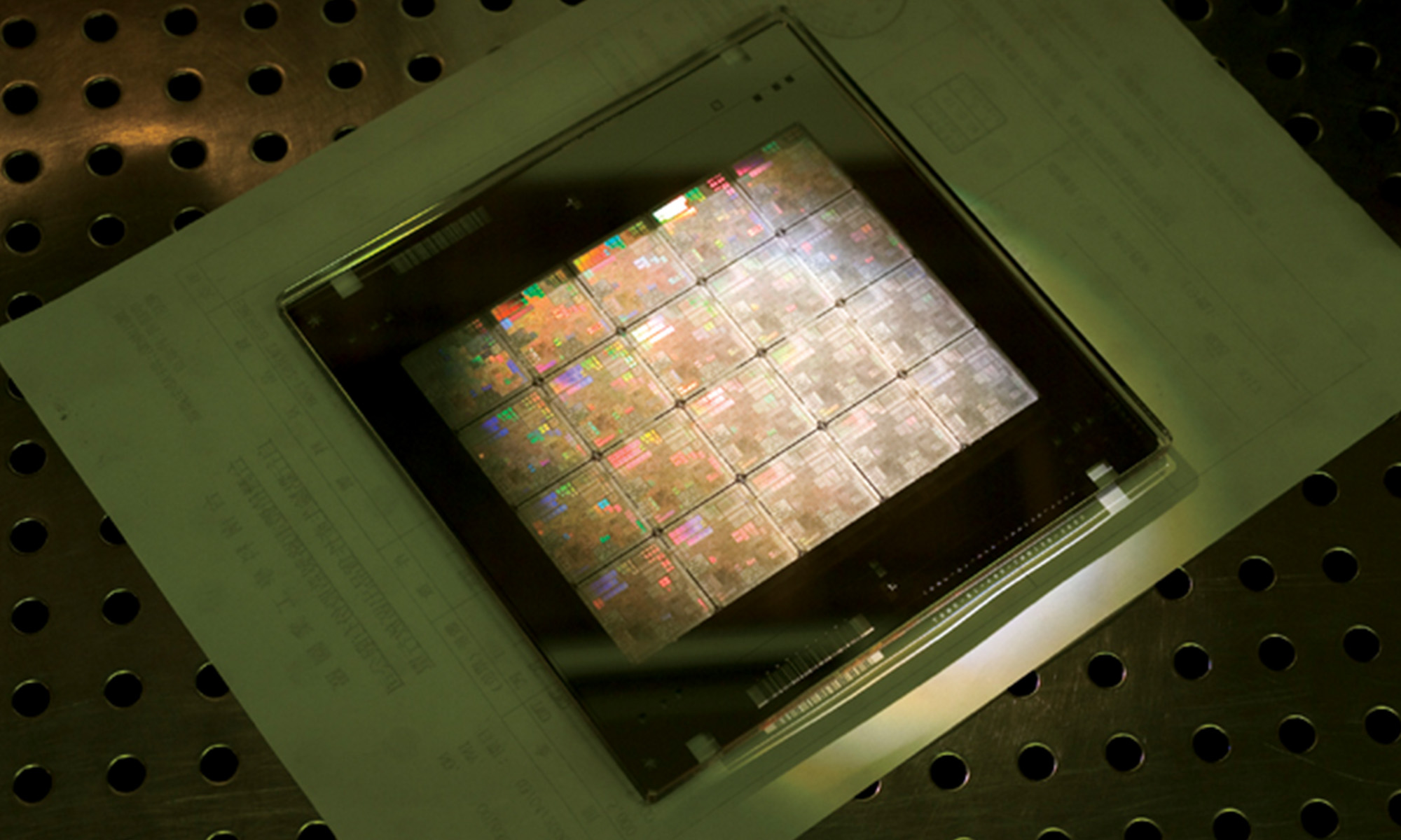 Semiconductor chip wafers being fabricated.
