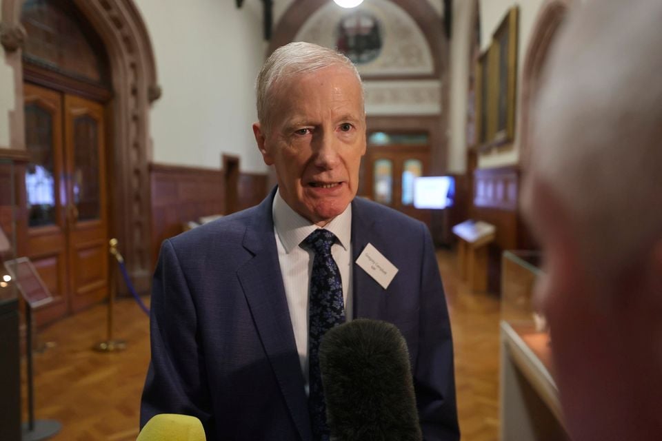 DUP MP for East Londonderry Gregory Campbell speaks to the media after meeting President of Ireland Catherine Connolly at a civic reception at the Guildhall, Derry, on day two of her visit to Northern Ireland. Photo: Liam McBurney/PA Wire