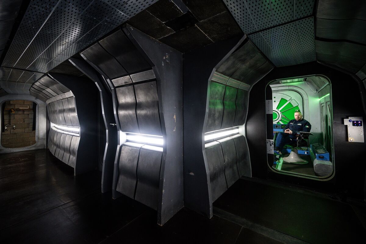 A corridor inside the spaceship set built by Michael Fitzgerald. Picture: Chani Anderson