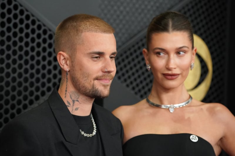 Justin and Hailey Bieber both wore pins that said ‘Ice Out’ to the Grammys (AP)