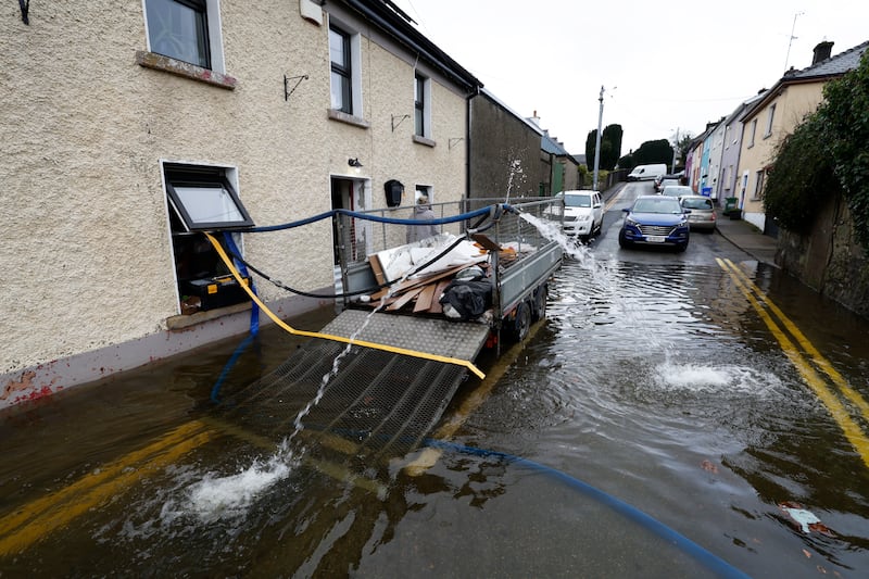 Graiguenamanagh continued to deal with damage from rising water over the bank holiday weekend.  Photograph: Nick Bradshaw
