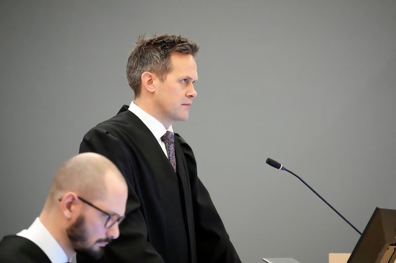State attorney and prosecutor Sturla Henriksbo and police prosecutor Andreas Kruszewski at the district court in Oslo. Photograph: Ole Berg-Rusten/NTB/AFP/Getty Images