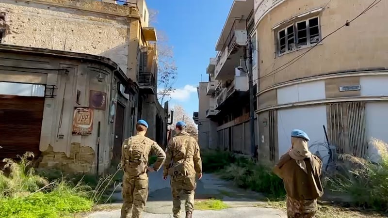 Members of the UN forces patrol a demilitarised zone in Cyprus. Photograph: Jack Power