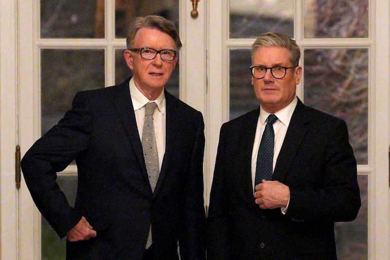 Keir Starmer and then British ambassador to the United States Peter Mandelson (left) last year. Photograph: Carl Court/PA Wire