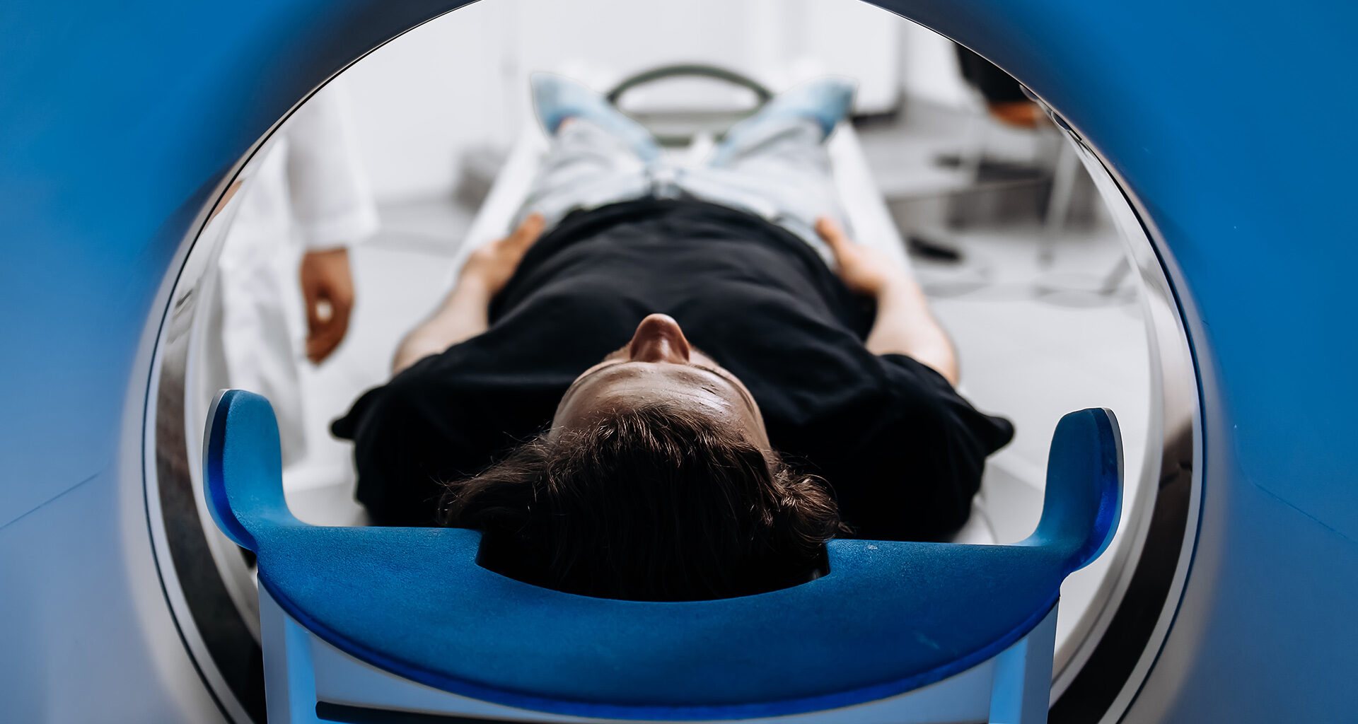 Patient inside MRI machine.