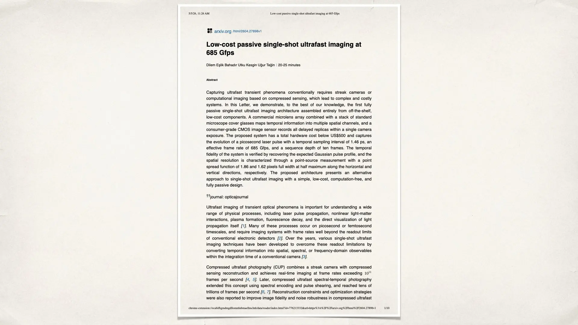 Low-cost passive single-shot ultrafast imaging at 685 Gfps