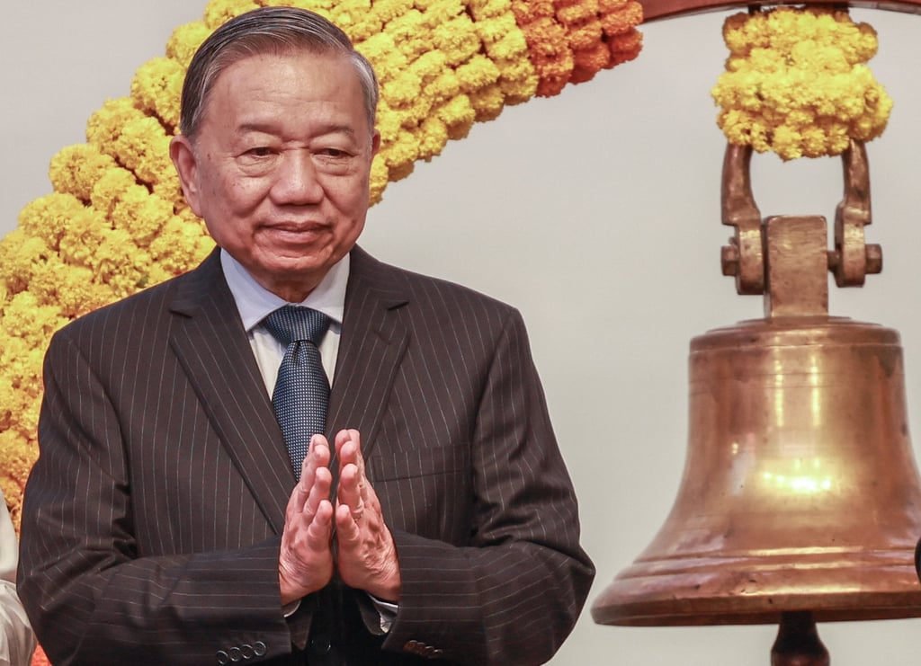 Vietnam’s President To Lam at the National Stock Exchange in Mumbai, India, this month. Photo: EPA