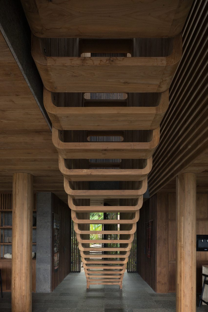 Sculptural teak staircase