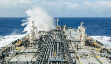 wave breaking over tanker