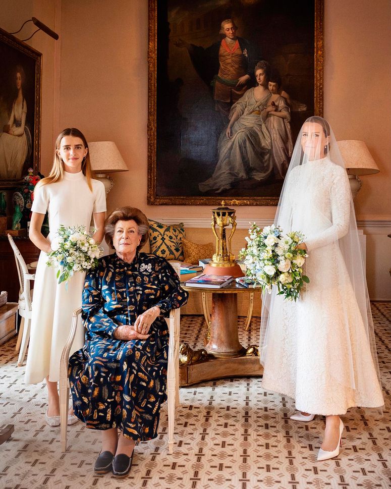 Image may contain: Lady Pamela Hicks, John Montagu, 4th Earl of Sandwich, Adult, Person, and Wedding
