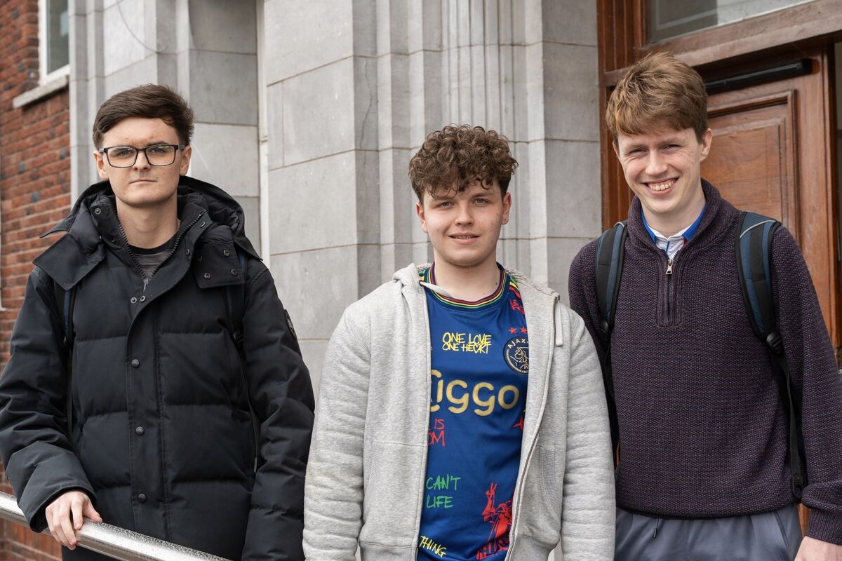 Coláiste Christ Rí Leaving Certificate students Shane Murphy, Shane Keating, and Diarmuid O’Donovan who sat Maths Paper 1 today. Picture: Noel Sweeney