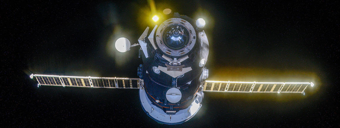 Russia's Progress 73 cargo craft departing the International Space Station after undocking from the Pirs docking compartment.