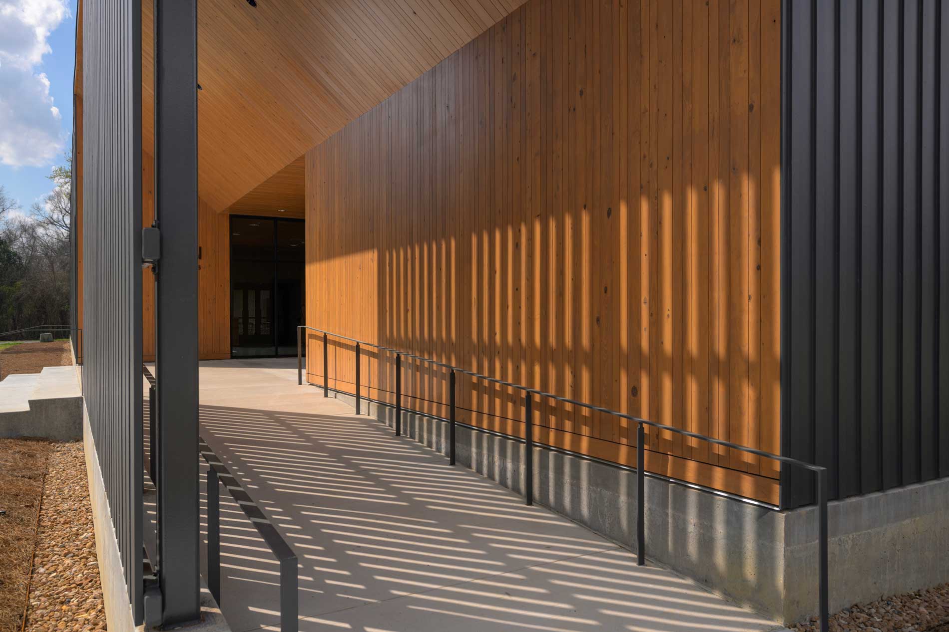 wood faces the covered exterior spaces