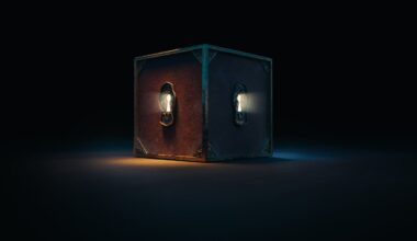mysterious box with keyholes on a dark background. (3D Rendering, illustration)
