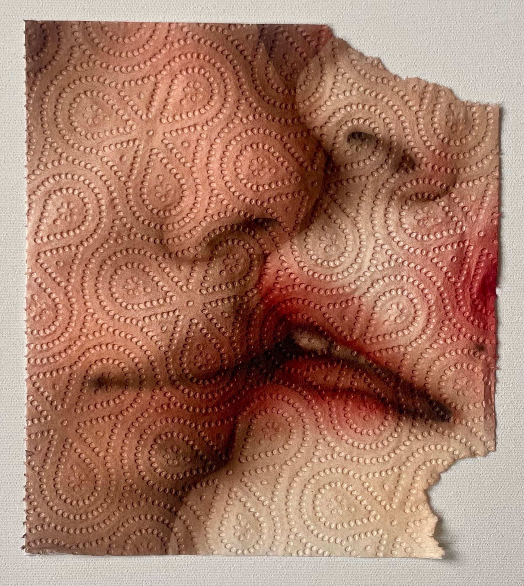 a painting of two people kissing, inspired by a Renaissance portrait, on a torn sheet of paper towel