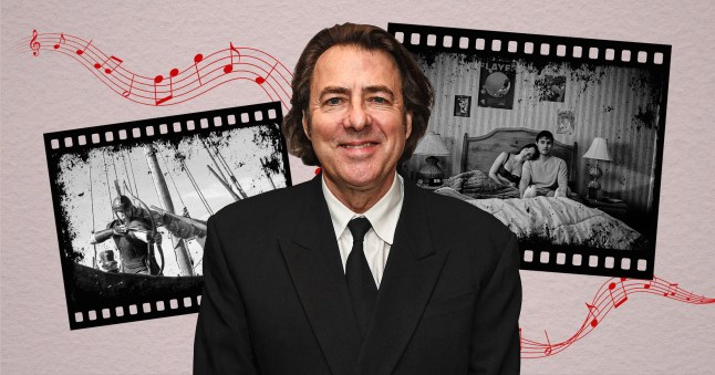 Jonathan Ross in front of iamges of film reels