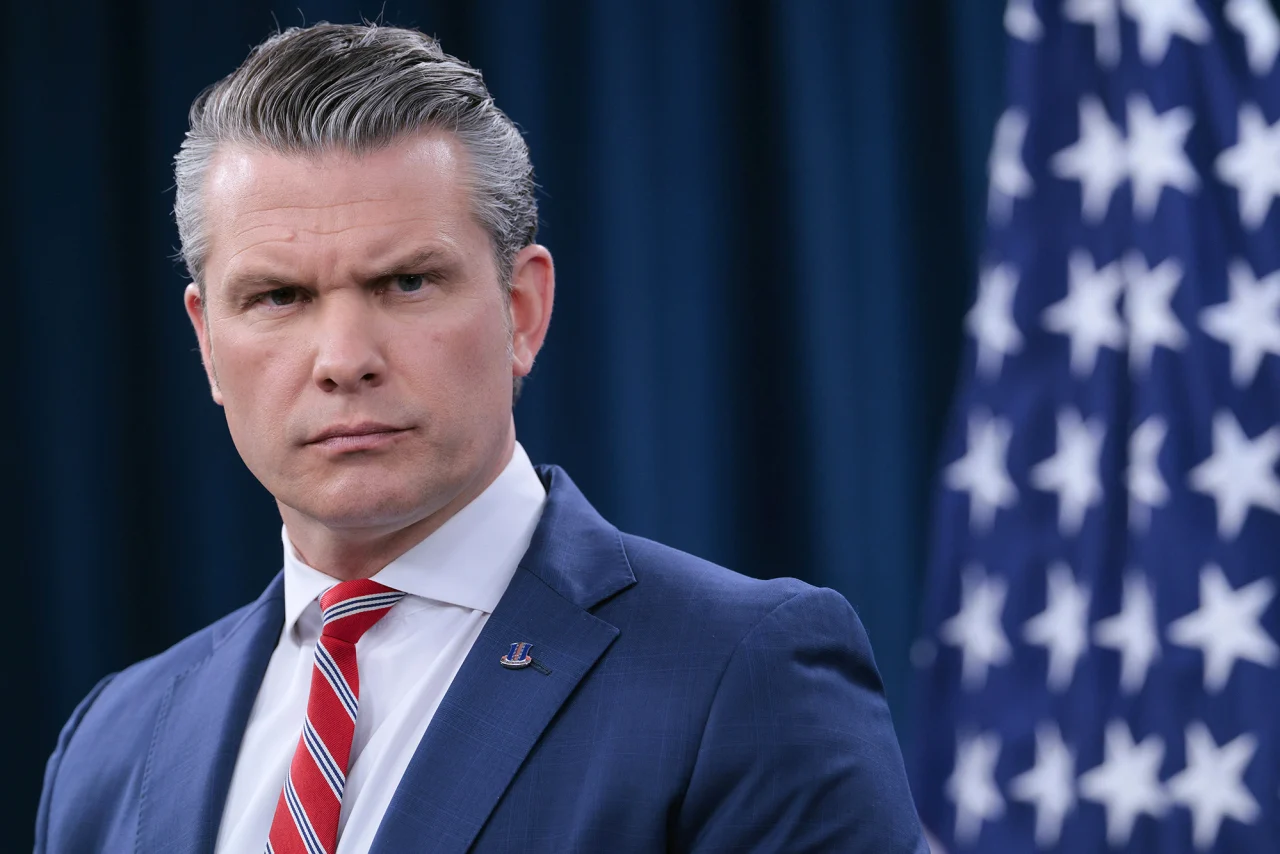US Secretary of Defense Pete Hegseth looks on during a press briefing at the Pentagon on Tuesday.
