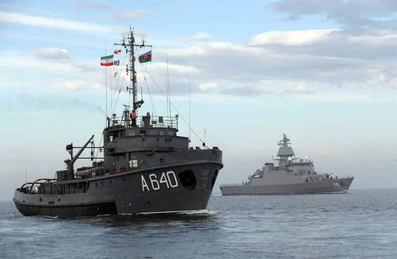 Navy ships of Iran and Azerbaijan move during an exercise between Iran and Azerbaijan in the Caspian Sea, Iran, in this picture obtained on November 4, 2024. (credit: VIA REUTERS)
