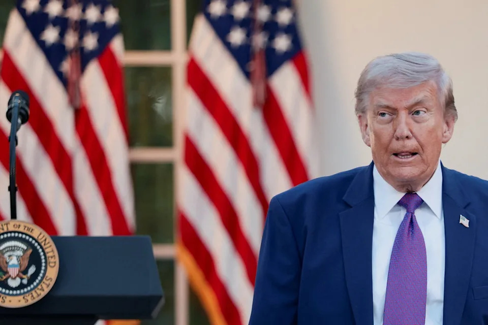 Donald Trump after delivering remarks during his second 'Rose Garden Club' dinner in honour of Police Week at the White House in Washington, D.C., U.S., May 11 (Reuters)
