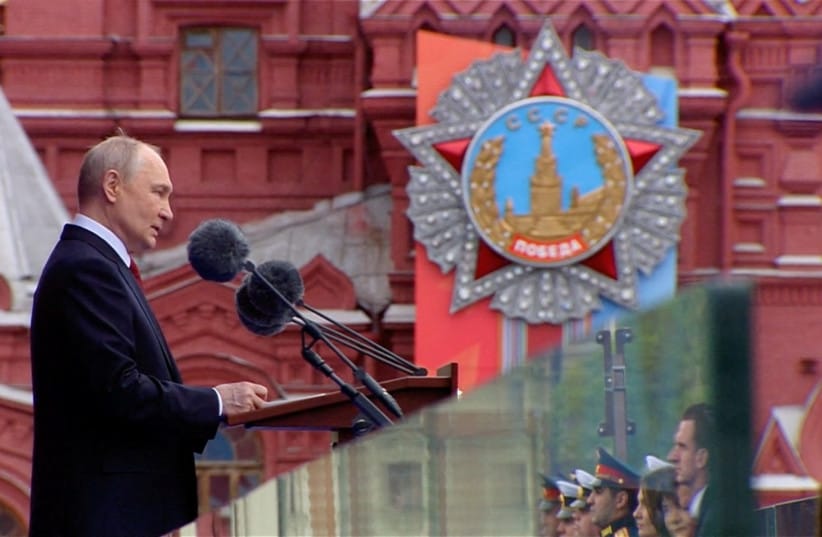 Russian President Vladimir Putin delivers a speech during a military parade on Victory Day, marking the 81st anniversary of the victory over Nazi Germany in World War Two, in Red Square in central Moscow, Russia, May 9, 2026.