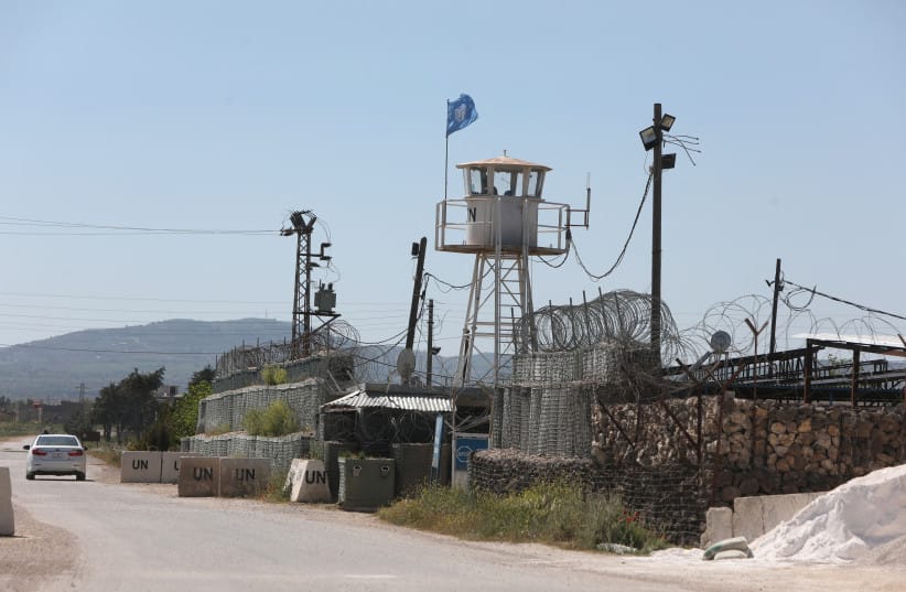 A car drives past an UN Disengagement Observer Force (UNDOF) outpost in the southern Syrian village of Khan Arnabah in the province of Quneitra on April 29, 2026.