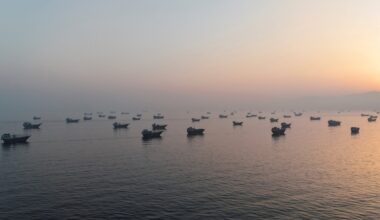 A drone view shows vessels in the Strait of Hormuz, as seen from Musandam