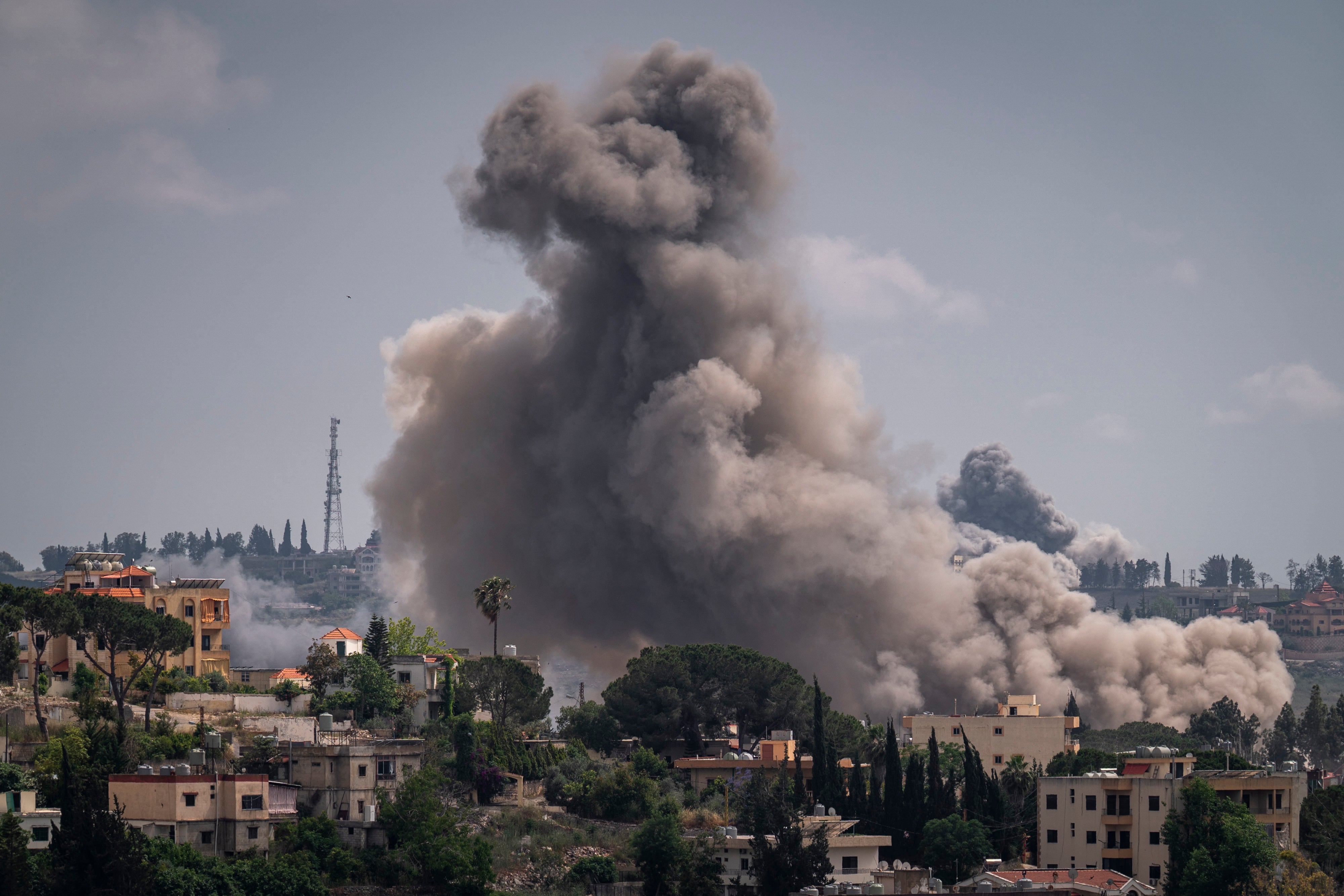 Smoke rises after an Israeli airstrike on June 2, 2026 in Nabatieh, Lebanon