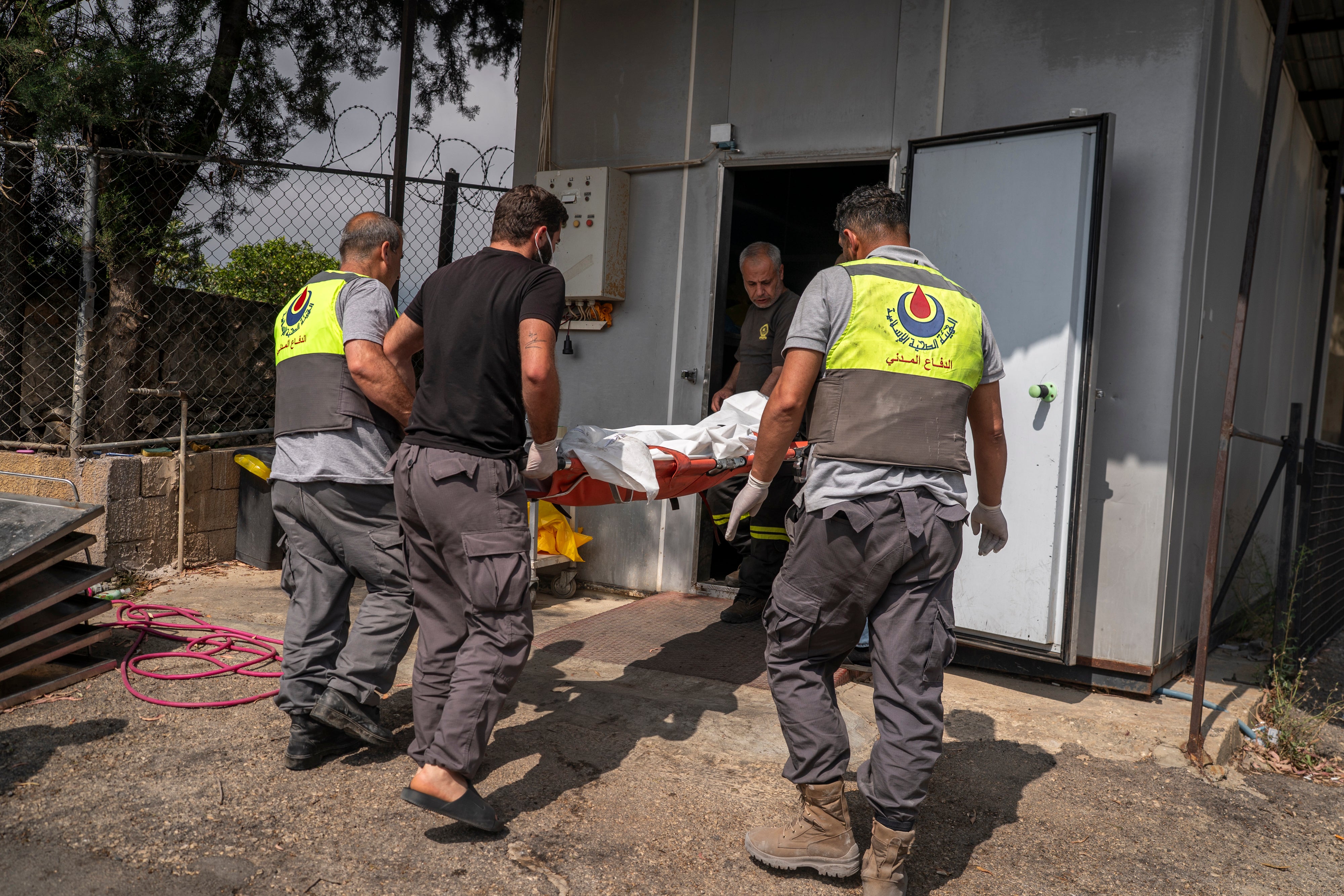 A corpse of a person killed by an Israeli airstrike is carried to Al Najda Hospital on June 2, 2026 in Nabatieh, Lebanon