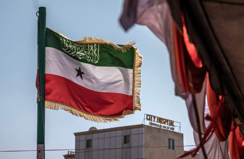 The flag of Somaliland is seen during a campaign rally of the main opposition party Waddani in Hargeisa on November 8, 2024, ahead of the 2024 Somaliland presidential election.