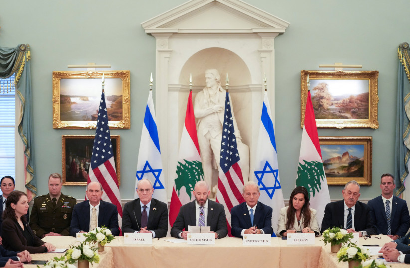 meeting between Israeli and Lebanese delegations hosted by the United States, after the Trump administration said Israel and Lebanon agreed to implement a ceasefire to end hostilities, at the State Department in Washington, DC, US, June 3, 2026.