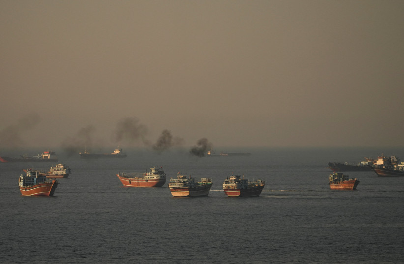 Vessels at the Strait of Hormuz, as seen from Musandam, Oman, June 15, 2026.