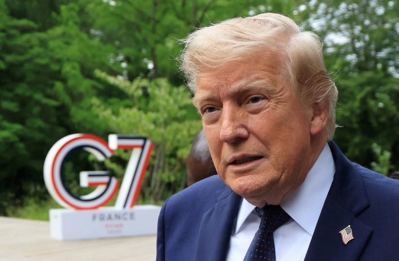 US President Donald Trump arrives to attend a musical interlude before a gala dinner as part of the G7 summit in Evian-les-Bains, France, June 16, 2026.