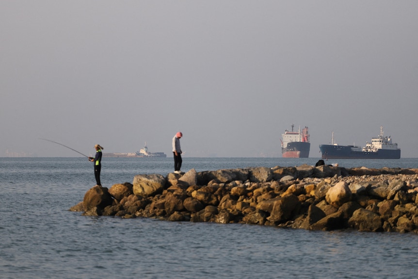 Vessels in the Strait of Hormuz near the beach of Bandar Abbas