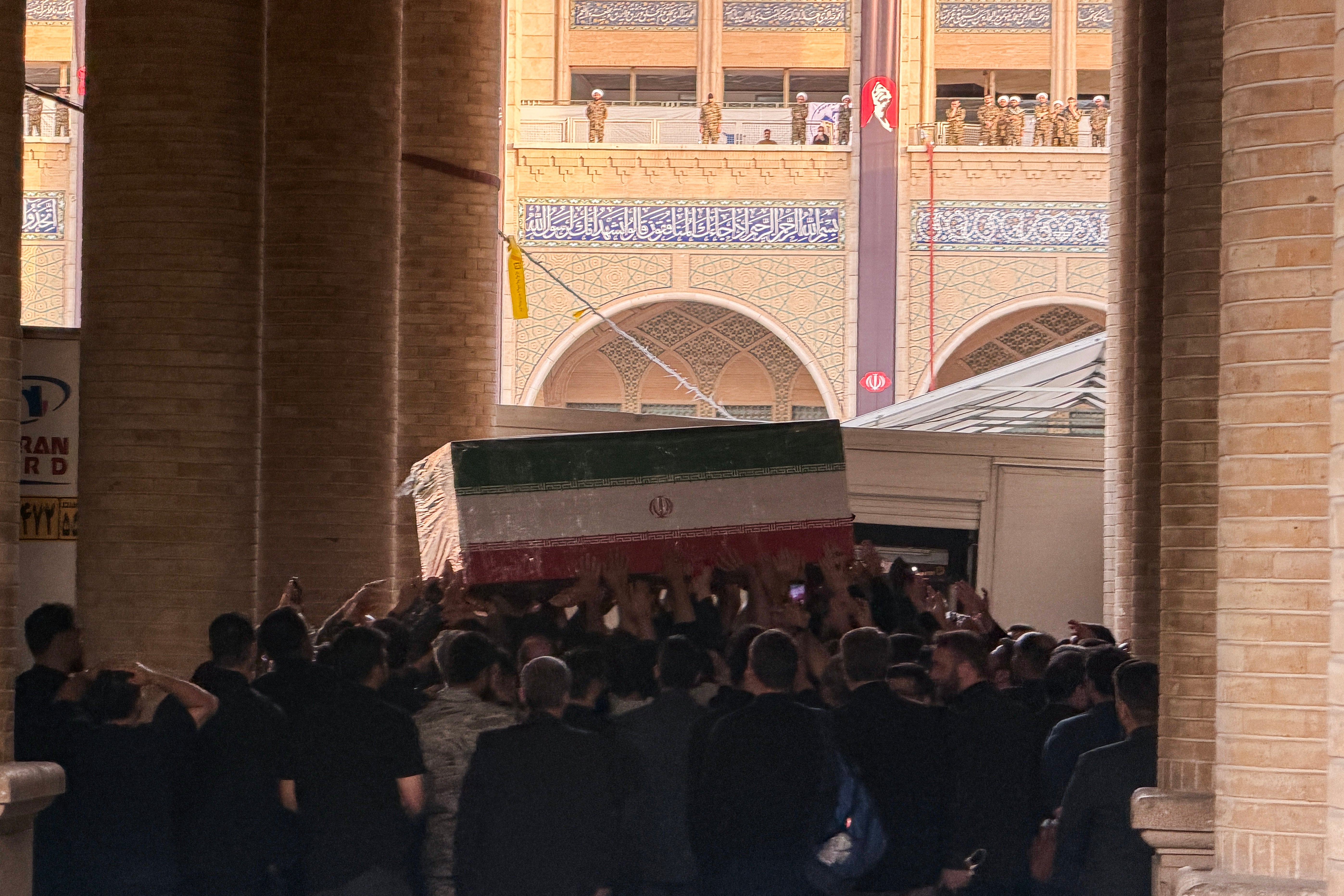 Mourners carry the coffin of Iran's slain supreme leader Ali Khamenei at the Grand Mosalla in Tehran on July 3, 2026