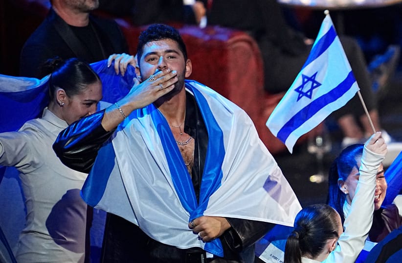 ISRAELI SINGER Noam Bettan, representing Israel with the song 'Michelle', celebrates in the artist's zone during the final of the Eurovision Song Contest 2026 (ESC) at Wiener Stadthalle in Vienna, Austria on May 16, 2026.