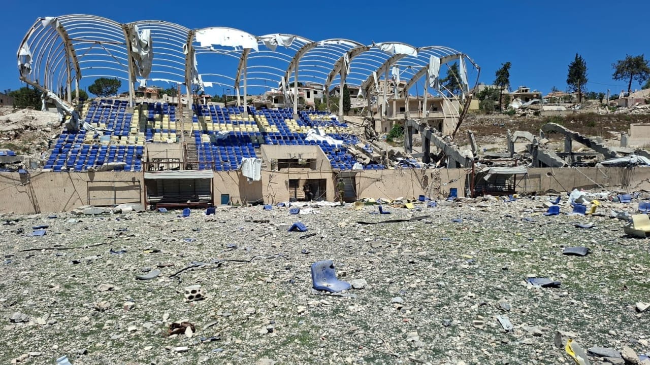IDF soldiers walk through the Bint Jbail stadium, southern Lebanon, July 15, 2026.
