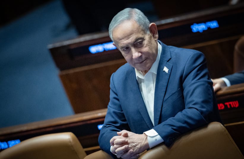 Israeli Prime Minister Benjamin Netanyahu attends a vote at the plenum hall of the Knesset, the Israeli parliament in Jerusalem, on July 16, 2026.