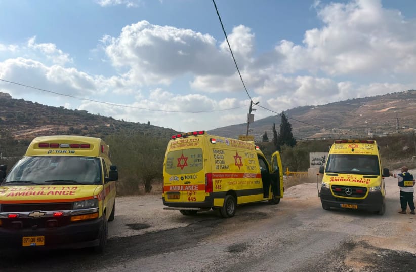 Magen David Adom paramedics respond to a shooting near Gilad Farm, West Bank, July 24, 2026.