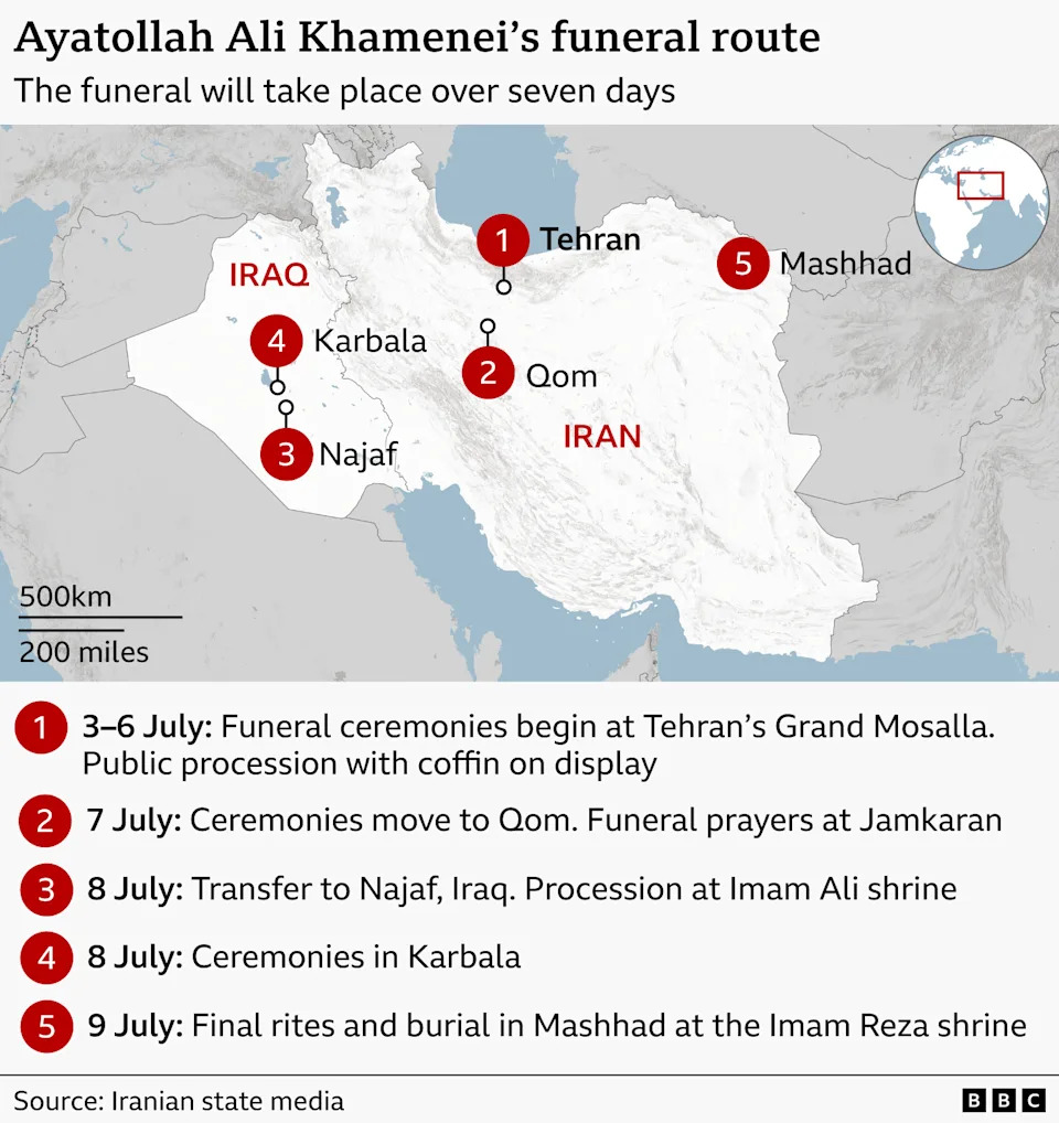 route map for Khamenei funeral