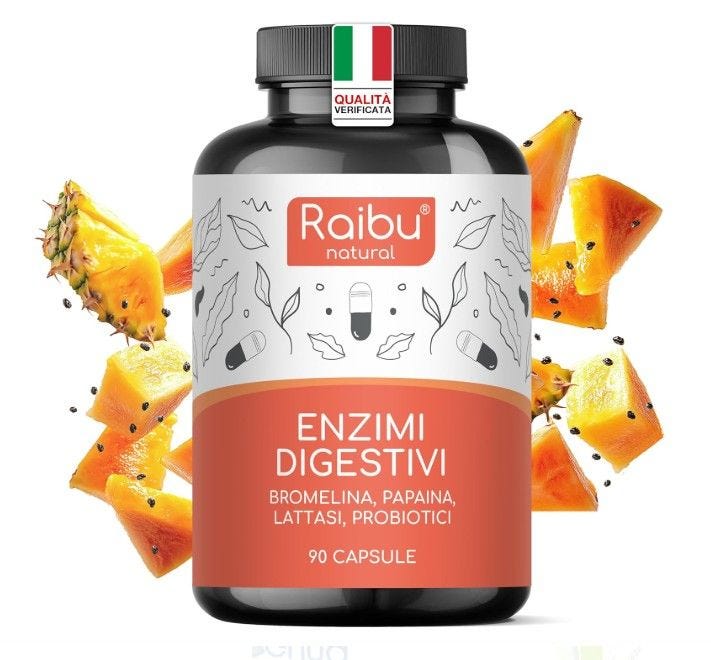 Integratore di Raibau a base di bromelina, papaina e probiotici per una migliore digestione
