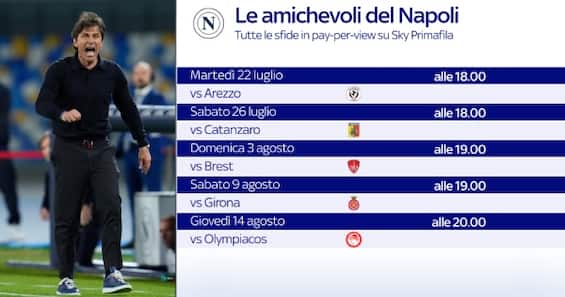 Su Sky le amichevoli estive di Napoli, Premier e Como Cup