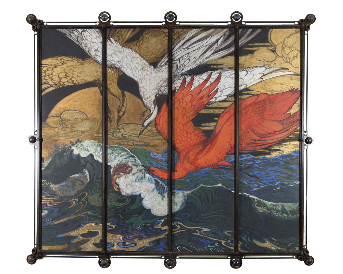 Galileo Chini, Onde, damigelle di Numidia e scorfano (1910-1915 circa; paravento a quattro pannelli, olio su tavola, 200 x 240 cm; Pisa, Palazzo Blu)