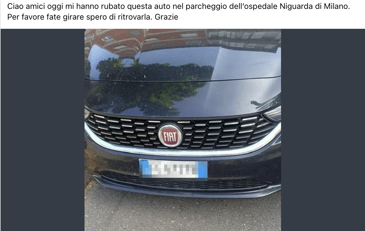 Noemi Dellabianca, il furto dell'auto del padre