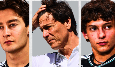 toto wolff, george russell, kimi antonelli, mercedes, graphic