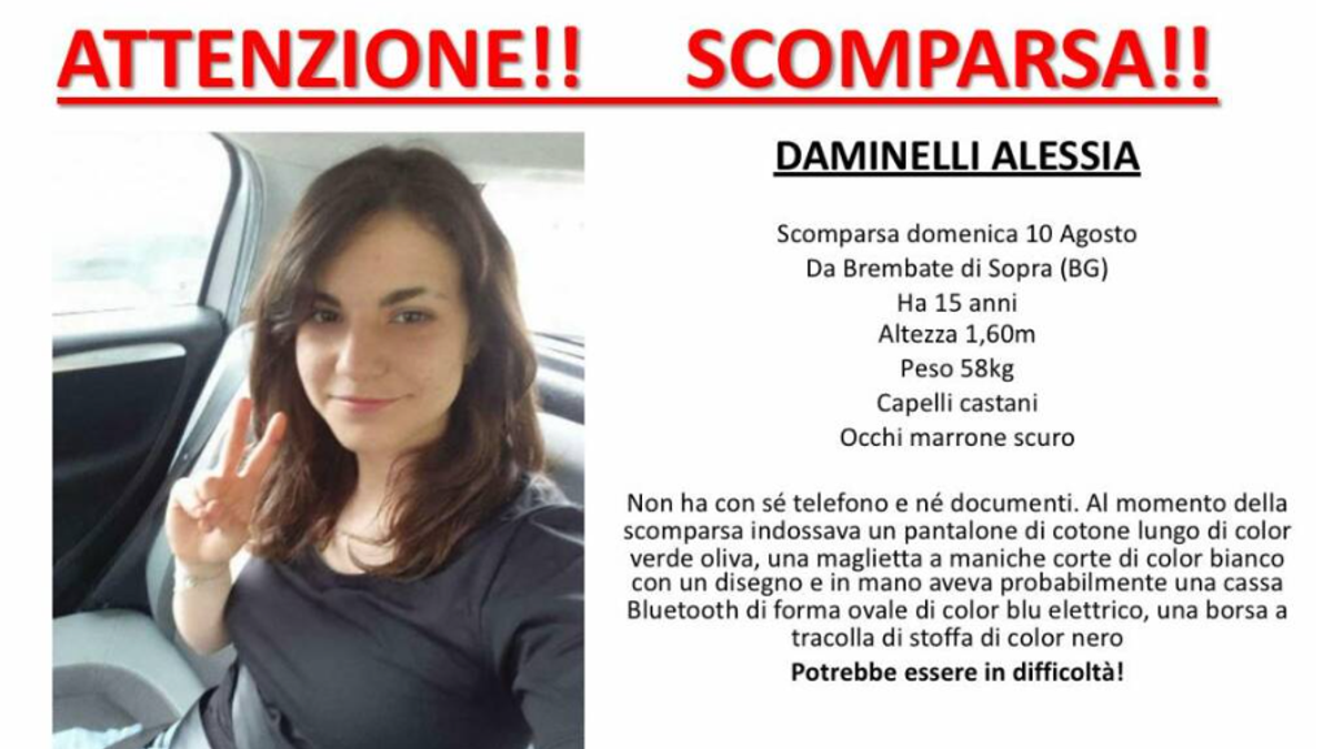 Quindicenne scomparsa da una settimana, a Brembate di Sopra si cerca Alessia
