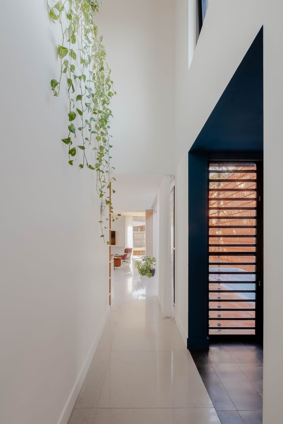casa sostenible de arquitectos viven tres generaciones que se organizan en torno a un patio, tres arboles y una piscina