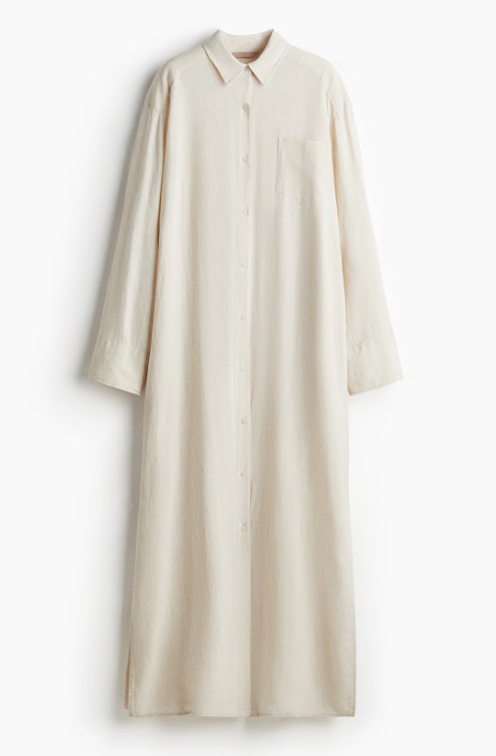 Chemisier/caftano beige in misto lino, H&M