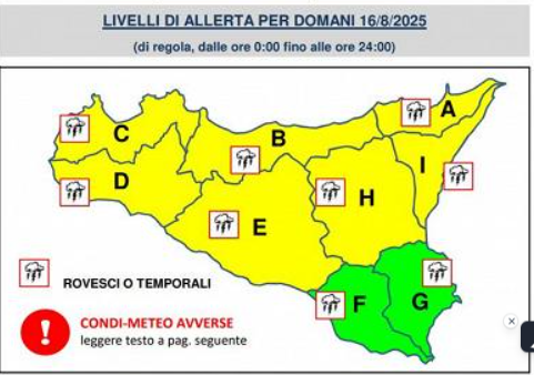 Insolita allerta meteo gialla per il 16 agosto in provincia di Trapani