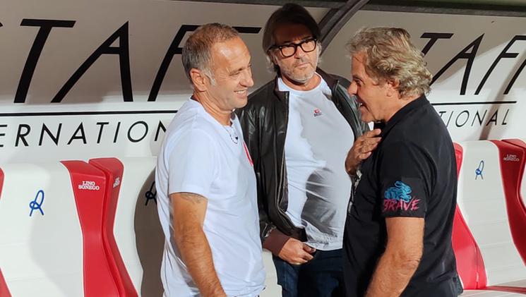 Renzo Rosso con l'allenatore del Vicenza Gallo e il ds Zamuner (FOTO COLORFOTO/DALLA POZZA)